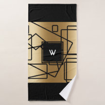 Guld och svart monogrammed Geometric Bath Towel