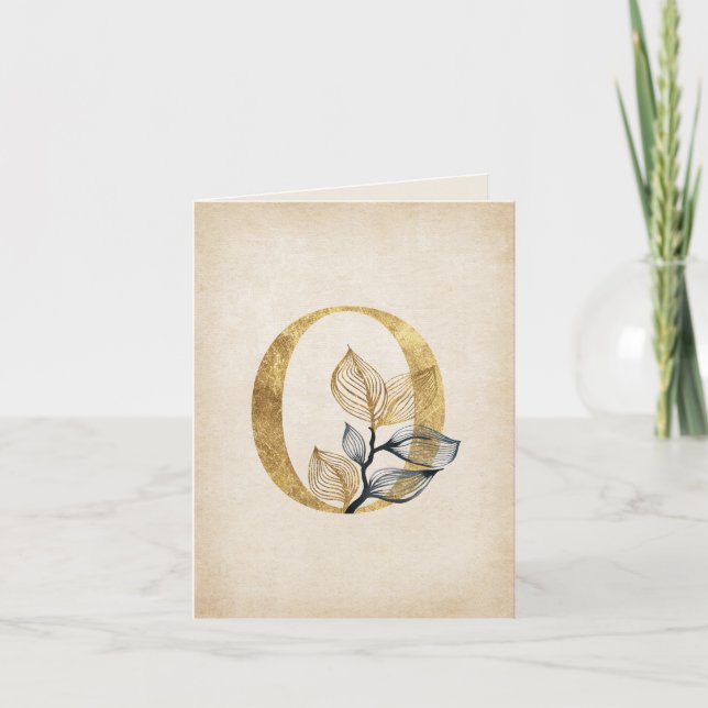 Guld och svart O-monogram med blad Anteckningskort (Framsida)