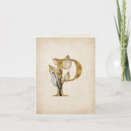 Guld och svart P-monogram med Löv Anteckningskort
