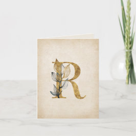 Guld och svart R-monogram med Löv Anteckningskort
