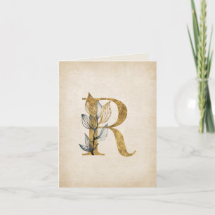 Guld och svart R-monogram med Löv Anteckningskort