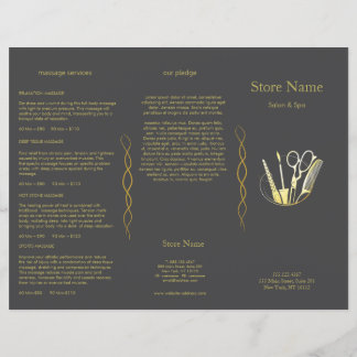 Guld och svart skönhetssalong Trifold Broschyr