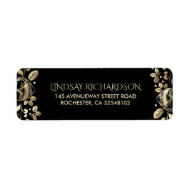 Guld och Svarta Blommigten Vintage bröllop Returadress Etikett