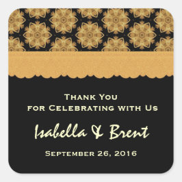 Guld och Svarta Bröllop Tack Bröllop R354 Fyrkantigt Klistermärke