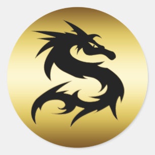 GULD OCH SVARTA DRAGON RUNT KLISTERMÄRKE