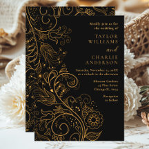 Guld och Svarta Eleganten Blommigt Bröllop