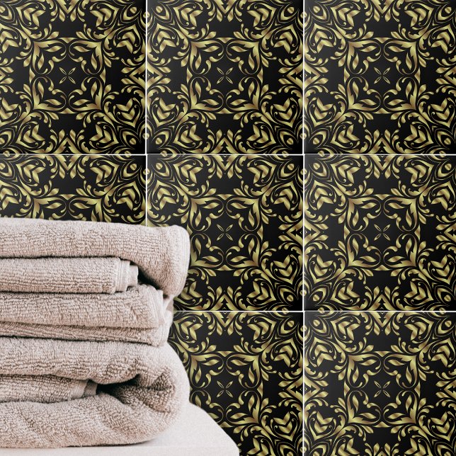 Guld och Svarta Eleganten Finare Baroque Gräns Kakelplatta (Skapare uppladdad)