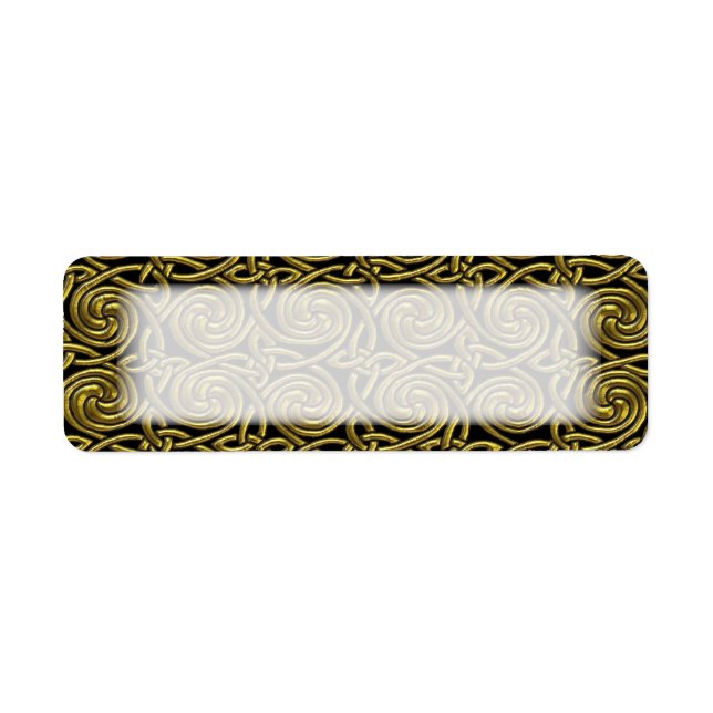 Guld och Svarta keltiska Spiral-knop Mönster Returadress Etikett (Framsidan)