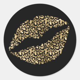 Guld och svarta leopardfläckar läppstift runt klistermärke