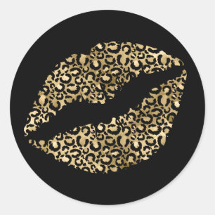 Guld och svarta leopardfläckar läppstift runt klistermärke