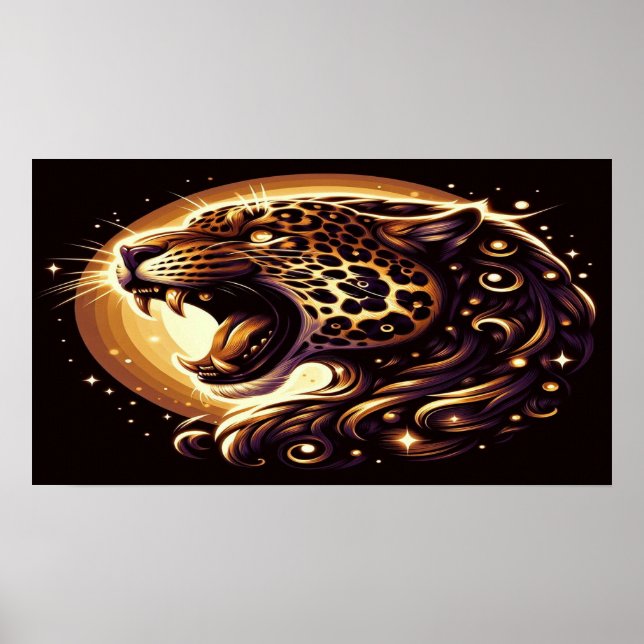 Guld och Svarta leopardvägg eller dörrPoster Poster (Framsidan)