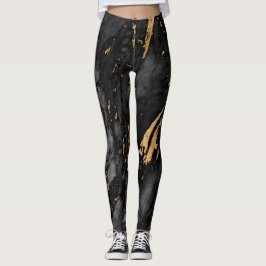 Guld och Svarta Marble struktur Leggings