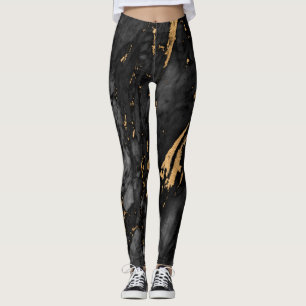 Guld och Svarta Marble struktur Leggings