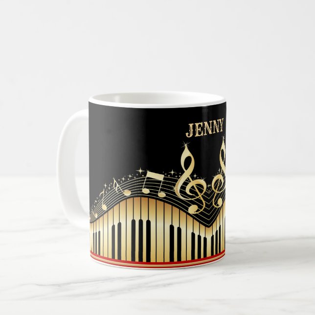 Guld och Svarta Musik noter och Nyckel Kaffemugg (Framsida vänster)