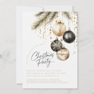 Guld och svarta prydnadsföremål Baubles jul Party Inbjudningar