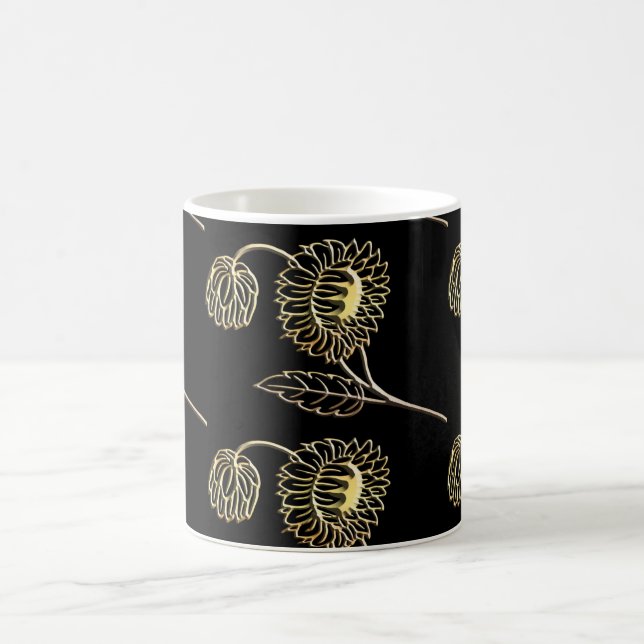 guld och svarta solblommor art Mönster Kaffemugg (Center)