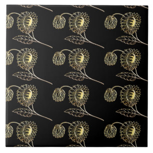 guld och svarta solblommor art Mönster Kakelplatta