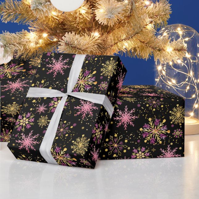 Guld och svarta vintersnöflingormönster presentpapper (Helgdagar)