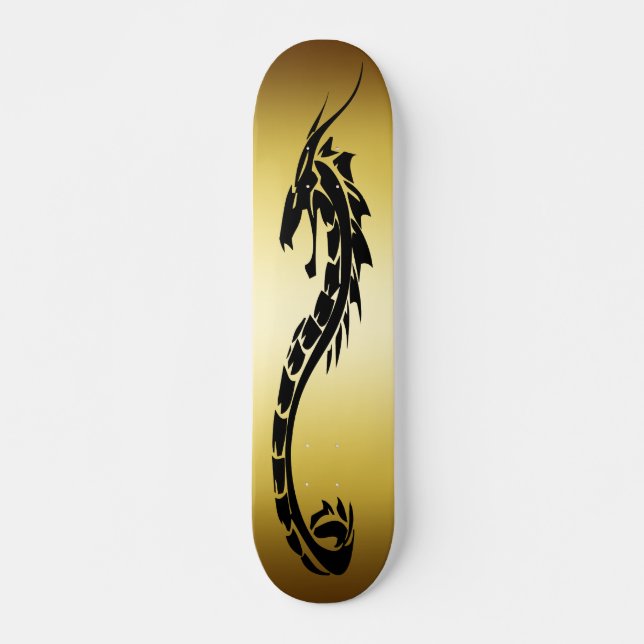 GULD- OCH SVARTDRAKEDESIGN SKATEBOARD BRÄDA 19,5 CM (Framsida)