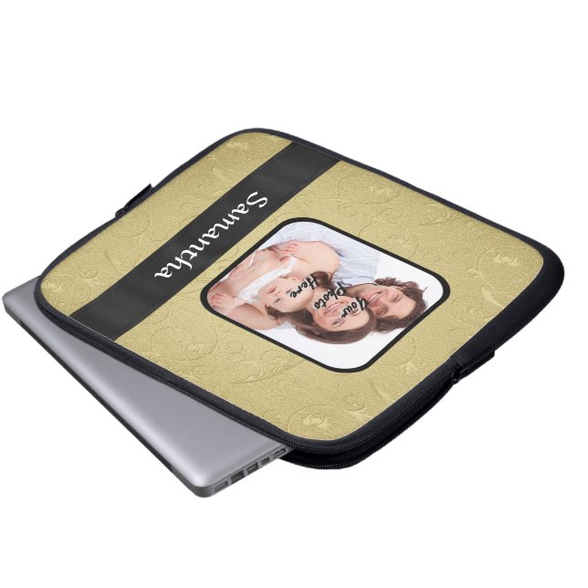 Guld och svartfotomall laptop sleeve (Framre botten)