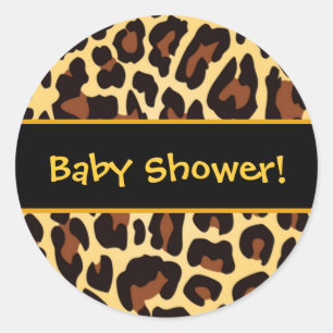 Guld- och svartLeopardbaby showerfavör Runt Klistermärke