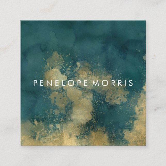 Guld och Teal abstrakt Beauty Stylist Fyrkantigt Visitkort (Framsida)