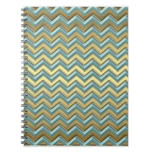 Guld och Teal Chevron Mönster Anteckningsbok