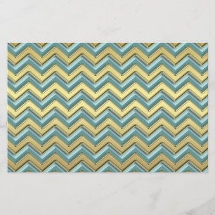 Guld och Teal Chevron Mönster Brevpapper