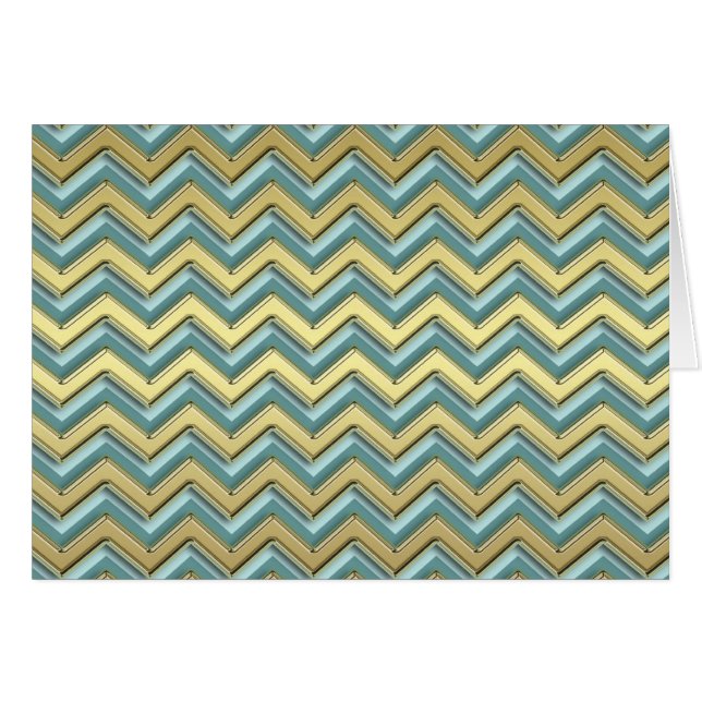 Guld och Teal Chevron Mönster Hälsningskort (Framsidan Horizontal)