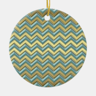 Guld och Teal Chevron Mönster Julgransprydnad Keramik
