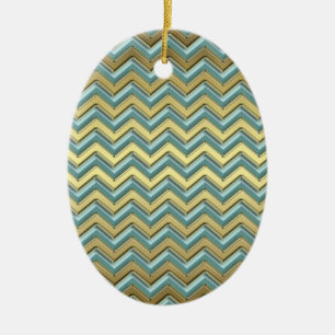 Guld och Teal Chevron Mönster Julgransprydnad Keramik