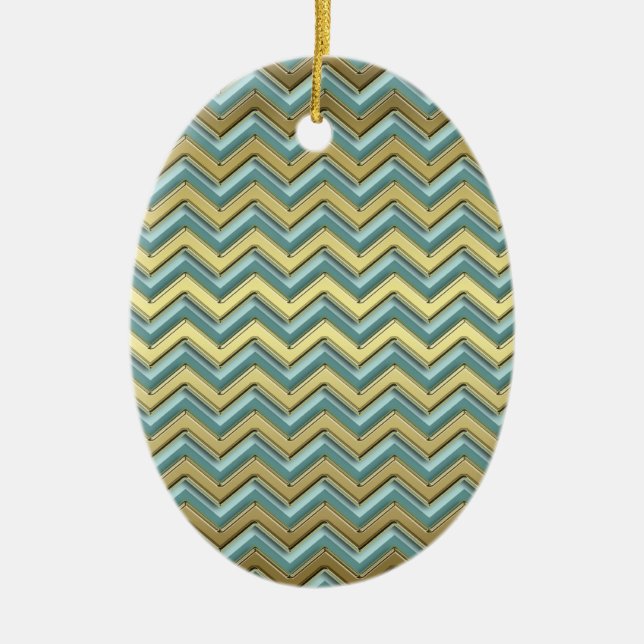 Guld och Teal Chevron Mönster Julgransprydnad Keramik (Framsidan)