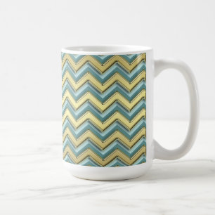 Guld och Teal Chevron Mönster Kaffemugg