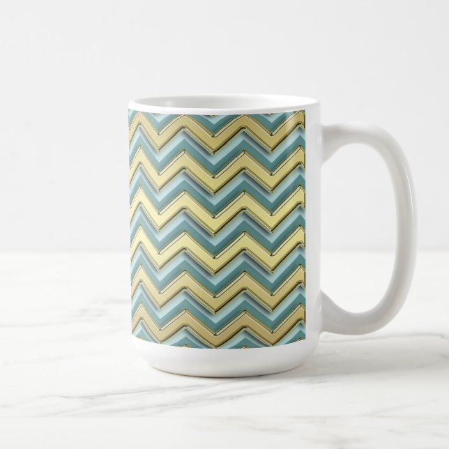 Guld och Teal Chevron Mönster Kaffemugg (Höger)