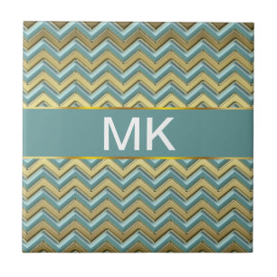 Guld och Teal Chevron Mönster Kakelplatta