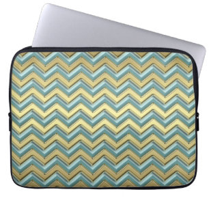 Guld och Teal Chevron Mönster Laptop Sleeve