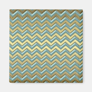 Guld och Teal Chevron Mönster Magnet
