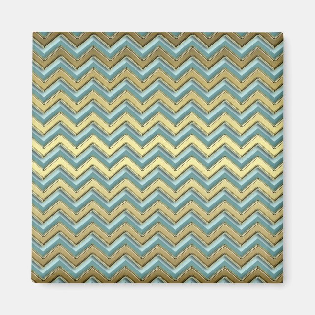 Guld och Teal Chevron Mönster Magnet (Framsidan)