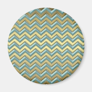Guld och Teal Chevron Mönster Magnet