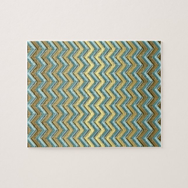 Guld och Teal Chevron Mönster Pussel (Horisontell)