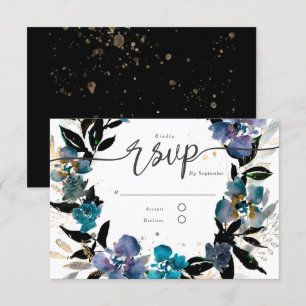 Guld och teal, dramatisk blommigt inbjudningar