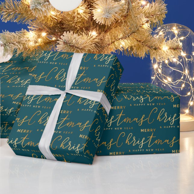 Guld och teal God Jul Ordkonst Presentpapper (Helgdagar)