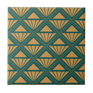 Guld och teal grönt Art Deco-design med hembussar Kakelplatta