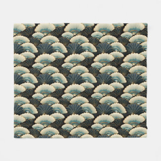 Guld och Teal japaninspirre Fläkt Patterned Fleecefilt