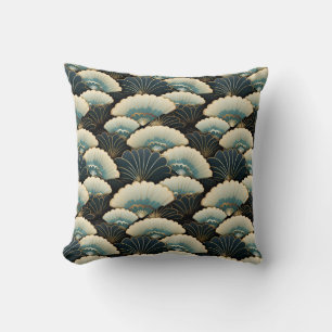 Guld och Teal japaninspirre Fläkt Patterned Kudde