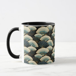 Guld och Teal japaninspirre Fläkt Patterned Mugg