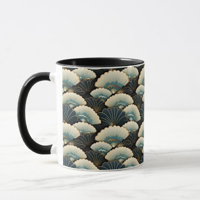 Guld och Teal japaninspirre Fläkt Patterned Mugg (Vänster)