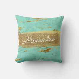 Guld och Teal Marble med guldolja och Glitter Kudde