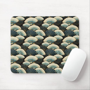 Guld och Teal Patterned Japaninspirre Fläkt Motif Musmatta