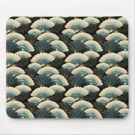 Guld och Teal Patterned Japaninspirre Fläkt Motif Musmatta
